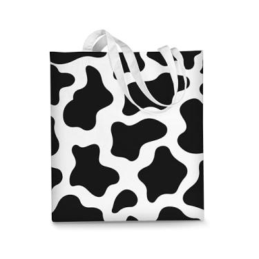 Imagem de AUSVKAI Sacola de lona estética para mulheres, lindas bolsas de algodão reutilizáveis de pano para compras na faculdade, praia, mercearia, presentes modernos, Vaca, Large
