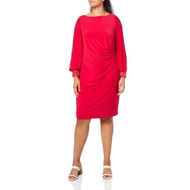Imagem de Adrianna Papell Vestido curto feminino plus size com punho de contas, Rubi quente, 48
