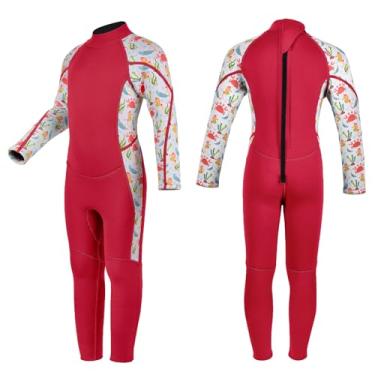 Imagem de REALON Roupa de mergulho infantil para meninas, meninos e jovens, maiôs de neoprene de 3 mm, roupas de banho para crianças molhadas 2 mm, manga curta, zíper nas costas, zíper nas costas, quente, para