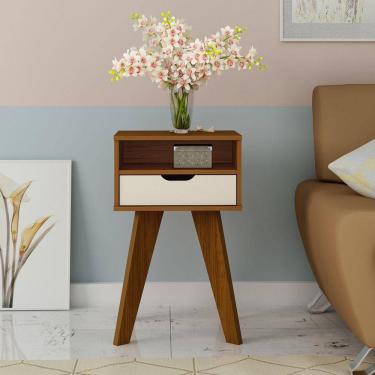 Imagem de Mesa De Apoio Para Sala Com 1 Gaveta Artely VIP Cedro E Off White