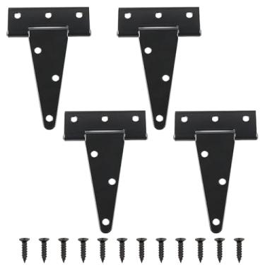 Imagem de TamBee Dobradiças de porta de galpão com alça em T dobradiças de porta de celeiro dobradiça preta para cercas de madeira porta de quintal porta de celeiro (10 cm 4 peças)