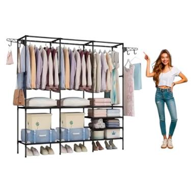 Imagem de Arara Armario Guarda-Roupa Organizador com 8 Prateleiras Cabideiro Triplo Sapateira