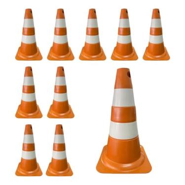 Imagem de Kit 10 Cone de Sinalização para Trânsito Estacionamento EPI Segurança Laranja e Branco