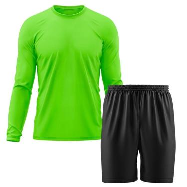 Imagem de Kit Calção Short Futebol Basquete Preto + Manga Longa Masculina Segunda Pele Dry-Masculino