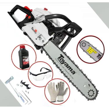 Imagem de Moto serra a Gasolina Toyama TCS58H / TCS58 H 3.2HP 54cc Motor Serra 2T Sabre 18" Ponta Rolante + Kit de Acessorios