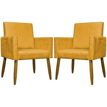 Imagem de Kit 2 Poltronas Para Sala Decorativas Mari Cadeiras Reforçadas Para Recepção Manicure Sala De Espera Consultório Escritório Confortável Pés Palito Suede Mostarda - Clique e Decore