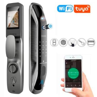 Imagem de Fechadura Digital Elétrica Câmera Olho De Gato Biométrica Wi-fi Senha 