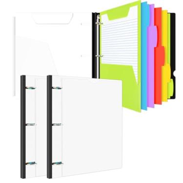 Imagem de INFUN Caderno telescópico tudo-em-um - 2 peças, fichário recarregável de 3 anéis com 1 pasta de bolso móvel de plástico, 5 divisórias de plástico, papel milimetrado e papel pautado para faculdade -