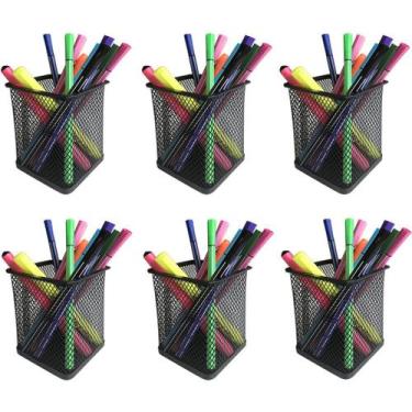 Imagem de Kit 6 Porta Caneta Lápis Pincel Aramado Quadrado Metal Preto - Art Hou