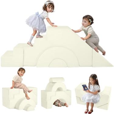Imagem de MeMoreCool Sofá infantil de escalada de espuma, sofá infantil modular com escorregador e escada, sofá de bebê conversível para sala de jogos, móveis secionais para engatinhar, escalar e brincar com