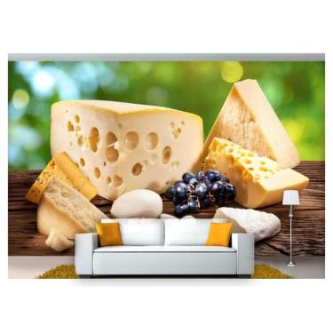 Imagem de Papel De Parede Queijos Uvas Madeira 3D Al96 - Você Decora