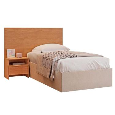 Imagem de Cabeceira Cama Box Madeirado Solteiro Prime c/ 1 Mesa e 1 Gaveta Freijo Cumaru - Novo Horizonte