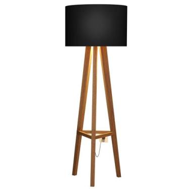 Imagem de Luminária De Chão Tripé Celta Com Cúpula Abajur Black/Nature - JLAR Mó