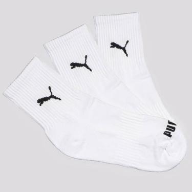 Imagem de Kit Meia Puma Esportiva Cano Médio 3 Pares Branca, 34-39