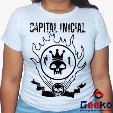 Imagem de Baby Look Capital Inicial 100% Algodão - Rock - Geeko, Branco, GG
