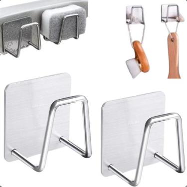 Imagem de 2 Suporte De Esponja Bucha Pia Cozinha Em Aço Inox Gancho Para Utensíl