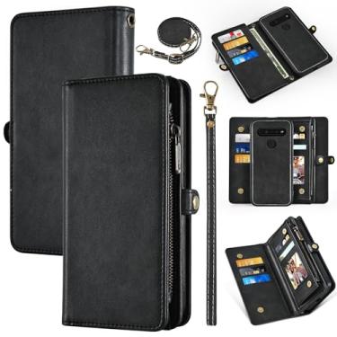Imagem de Dswteny Capa carteira para LG K61/Q61/K51S/K41S com capa de telefone destacável, alça de pulso, alça de ombro, zíper retrô de couro de poliuretano flip porta-cartões com suporte para celular K 61 51S