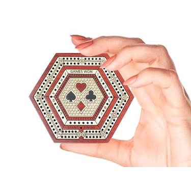 Imagem de House of Cribbage - 2 Track 60 Points - Hexagonal Shape Pocket Size Wooden Travel Cribbage Board - Size 4 Inch (Bloodwood/Maple Wood)