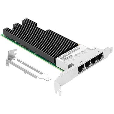 Imagem de Euqvos Adaptador de rede convergente Ethernet Intel X710-T4 PCIe 10 Gigabit Ethernet Server NIC 4X RJ45 Portas Intel XL710BM1 Chip LAN Card Suporte Windows/Linux/Ubuntu/Freebsd