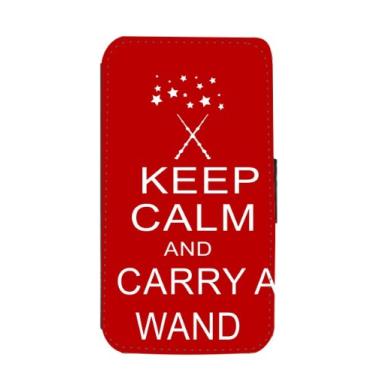 Imagem de Rikki Knight Keep Calm and Carry a Wand - Capa carteira flip cor vermelha com aba magnética para Samsung Galaxy S3
