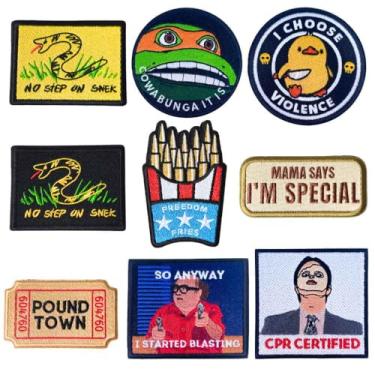 Imagem de 9 peças de adesivos táticos engraçados | Patch de moral militar divertido conjunto bordado para Airsoft Moral certificado PEW PEW novidade no chapéu mochila colete boné bolsa capacete (engraçado)