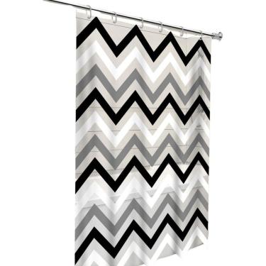 Imagem de Cortina Box Banheiro Zigzag Preto Branco Com Gancho 198X138