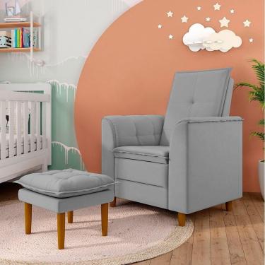 Imagem de Poltrona De Amamentação Quarto De Bebê Gracy Com Puff Pés Palito Veludo Cinza G85 - Gran Belo
