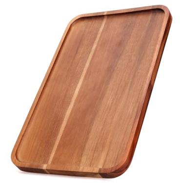 Imagem de Bandejas de servir de madeira grandes decoração tábuas de queijo charcutaria longas tábuas de queijo acácia retangular travessas de madeira para prato de comida biscoito lanche pratos de aperitivo