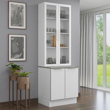 Imagem de Kit Balcão + Cristaleira 70cm Branco Veludo Lux Madesa 01