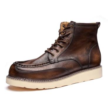Imagem de Specell Bota masculina de trabalho à mão, bico macio, impermeável, casual, de couro, confortável, casual, moc toe para homens, Marrom, 9 Wide
