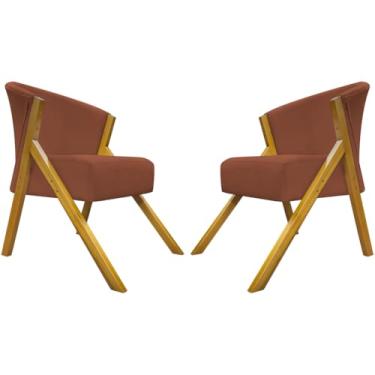 Imagem de Kit 2 Poltronas Para Sala Decorativa Cadeira Reforçada Para Recepção Manicure Sala De Espera Consultório Escritório Confortável You Suede Terracota Braça Amadeirada