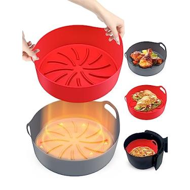 Imagem de Mastery Mart Forros reutilizáveis de silicone para fritadeira a ar de 20 cm, 2 peças de cesto/panela de silicone para fritadeira a ar, durável/fácil de limpar para fritadeira a ar de 3 a 8 litros,