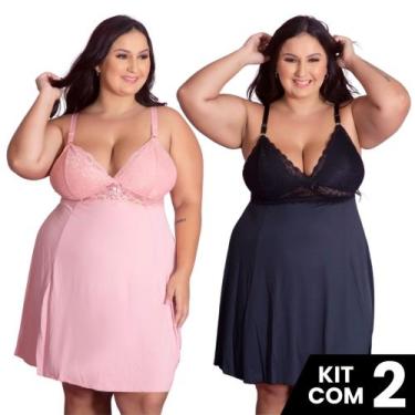 Imagem de Kit 2 Camisolas Plus Size Romantic Sexy Tamanho Grande Confortável Cha