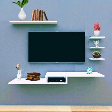 Imagem de Rack Suspenso Branco com 4 Prateleiras Nichos - Artysul Móveis