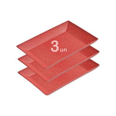 Imagem de 3un Petisqueira travessa Retangular 28cm servir Vermelho - Evo