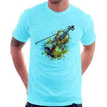 Imagem de Camiseta Violino Watercolor - Foca na Moda, Azul claro, GG
