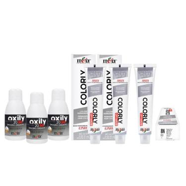 Imagem de Itely  Kit c/3 Tintas Colorly 8N Louro Claro 60 ml + 3 Oxily 20 Volume