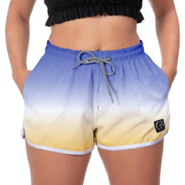 Imagem de Short Praia Feminino W2 Degrade Azul e Amarelo Corrida Treino Dia a Di
