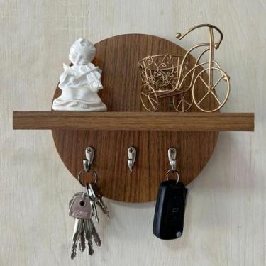 Imagem de Porta Chaves de Parede com Prateleira Moderno Amadeirado MDF - L.M.D.F