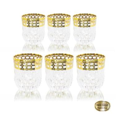 Imagem de Conj Copos Whisky Cristal Italiano Lapidado Ouro Circulos - LUXdécor