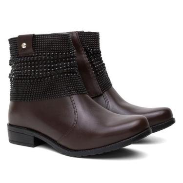 Imagem de Bota Coturno Feminino de Couro e Solado de Borracha Zíper Lateral Cano