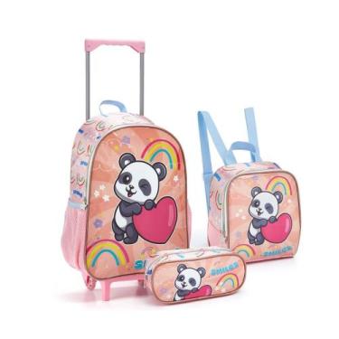 Imagem de Kit Mochila Rodinha Lancheira Estojo Animais Bichinhos - Seanite, Rosa