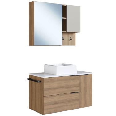 Imagem de Conjunto Gabinete com Cuba e Espelheira 80cm Mell Branco Arenas PRODDY