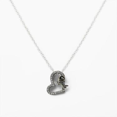 Imagem de Colar Pingente Coração E Rosa Cravejado Com Zircônias Prata 925