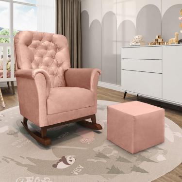 Imagem de Poltrona de Amamentação Agatha Canoa com Puff Veludo Phoenix Baby - Rose