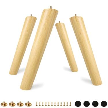 Imagem de FoDau770 Pernas de móveis de madeira de borracha 30,5 cm, pés de madeira afunilados inclinados de meados do século, conjunto de 4, peças de reposição para pés de móveis UNC de 5/40.6 cm para armário