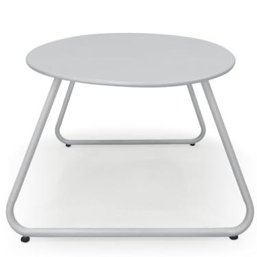 Imagem de Meluvici Mesa de centro para pátio ao ar livre, mesa lateral redonda de aço metálico, mesas de canto de pátio resistentes ao clima, branca
