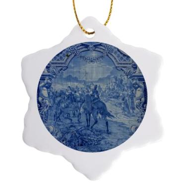 Imagem de Ornamento de floco de neve azul pintado em 3D Rose Portugal-Lisbon-Azulejo, 7,6 cm