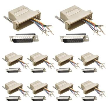 Imagem de Willwewon Adaptador modular DB25 de 10 peças, DB25 macho para RJ45 fêmea Ethernet LAN Extend conversor modular