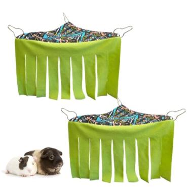 Imagem de RIOUSSI Acessórios de gaiola de brinquedos de lã de canto esconderijo de porquinho-da-índia com lados reversíveis, geo/cinza + verde, pacote com 2